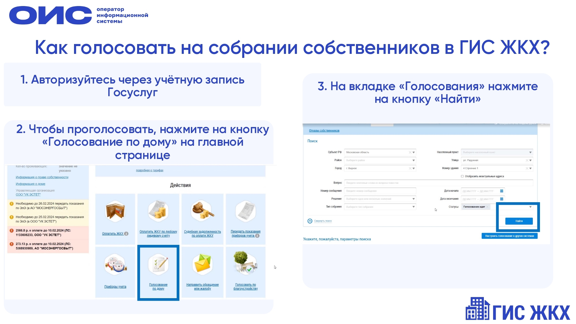Как провести собрание собственников и проголосовать с помощью сайта ГИС ЖКХ.
