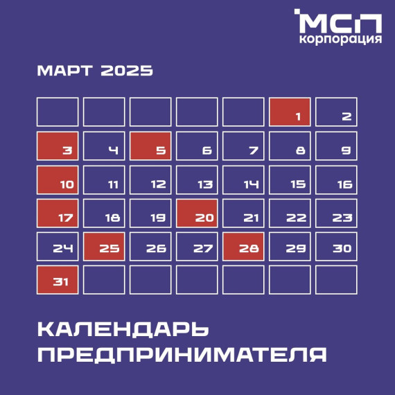 Календарь предпринимателя на март 2025 года. Календарь предпринимателя на март 2025 года.